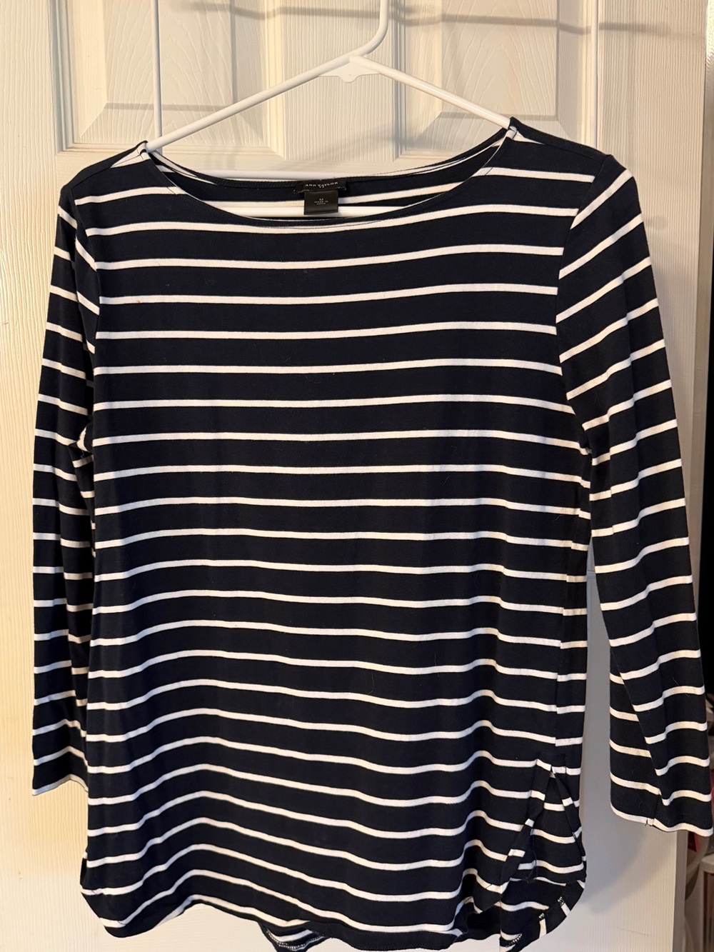Ann Taylor Navy & White Striped Boatneck Top